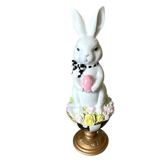 TOPHAT & TAIL Easter Bunny Rabbit On Flower Pedestal Egg 15" Mackenzie Style NEW - Picture 7 of 15
